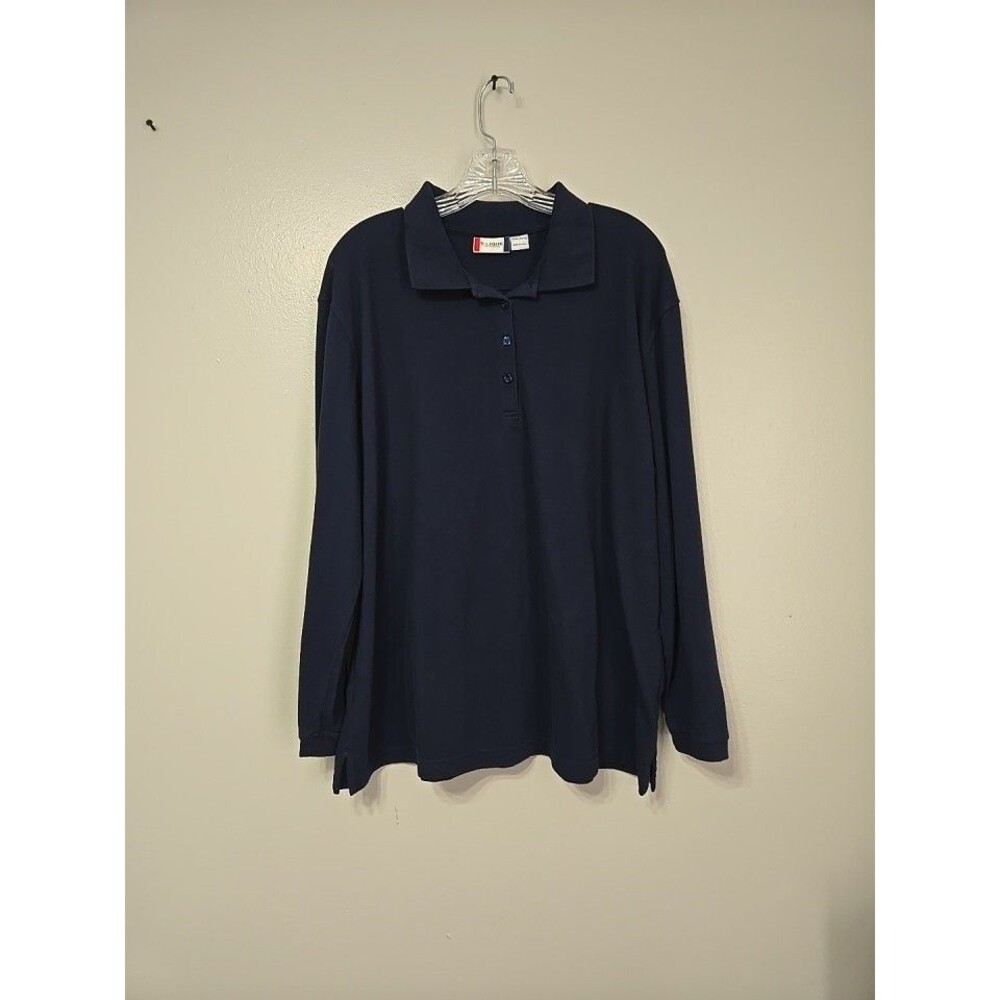 Clique Mens Size 3X Long Sleeve Pique Polo Dark Navy Blue Shirt 3 Button Placket